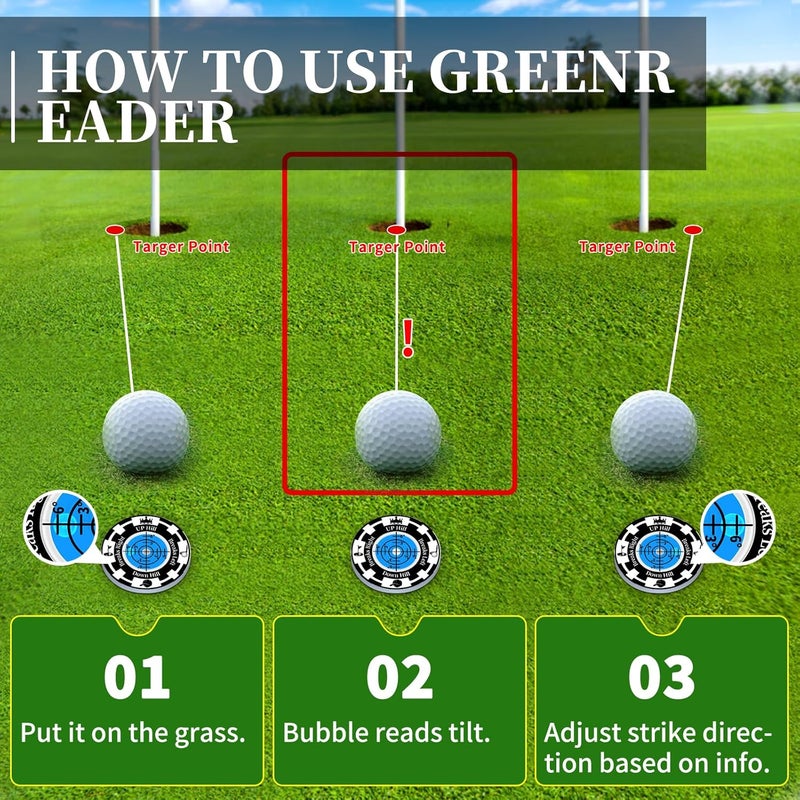 DESELL Golf Green Reader, 2 Pack Golf Ball Marker Hat Clip with High Precision Horizontal Bubble, Putting Training Aid Golf Accessories Tool Gift for Men Women - Image 5